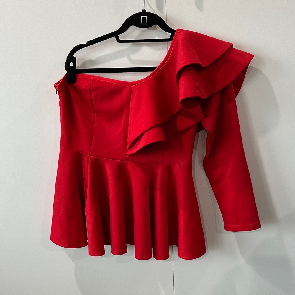 Red One-Shoulder Ruffle Top